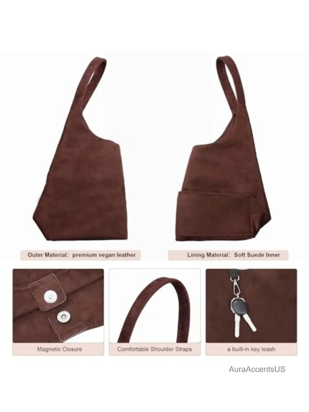 Vegan Leather Hobo Bag for Women Slouchy Shoulder Tote Purse with Makeup Pouch